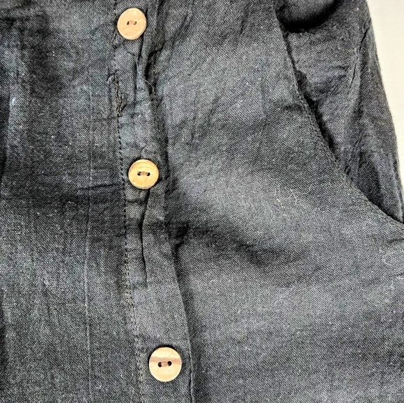 Women's Black Button Slit Wide Leg Pants With Pocket. 100% Cotton. Free Size - Picture 8 of 9